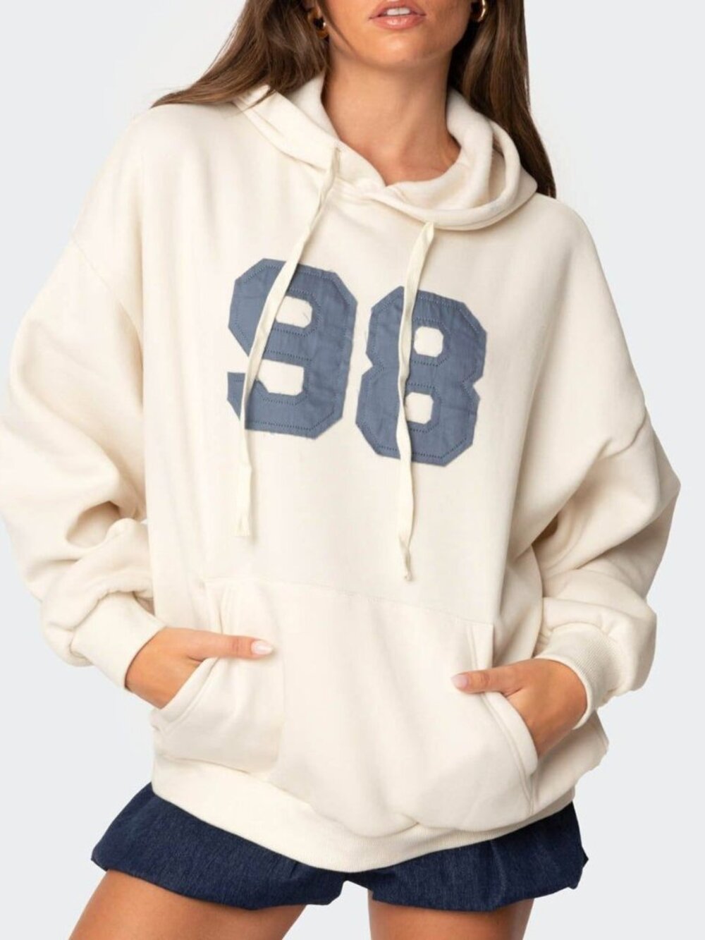 Edikted Cream 98 Varsity Oversized Hoodie Size S NWT